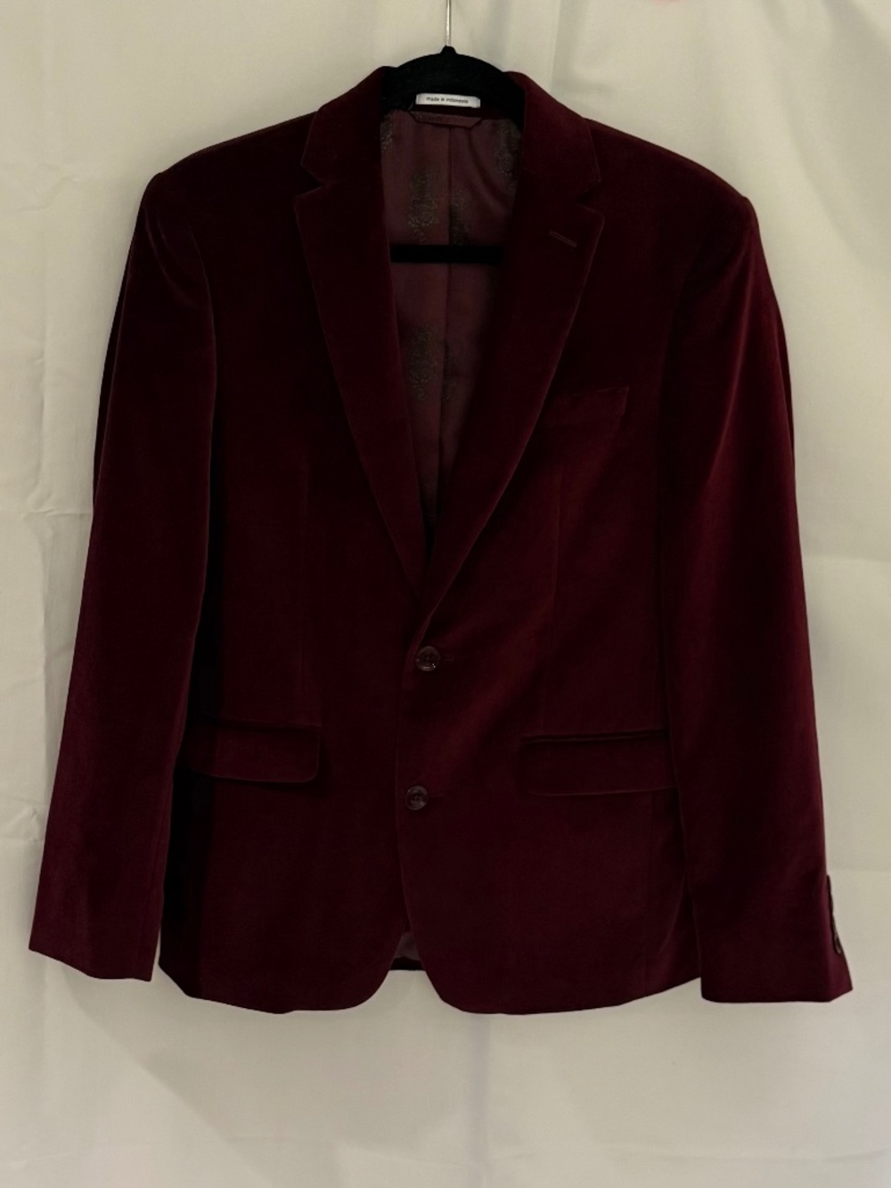 Bar III Men's Maroon Velvet Blazer Sport Coat Tiger Lined Slim Fit 36S